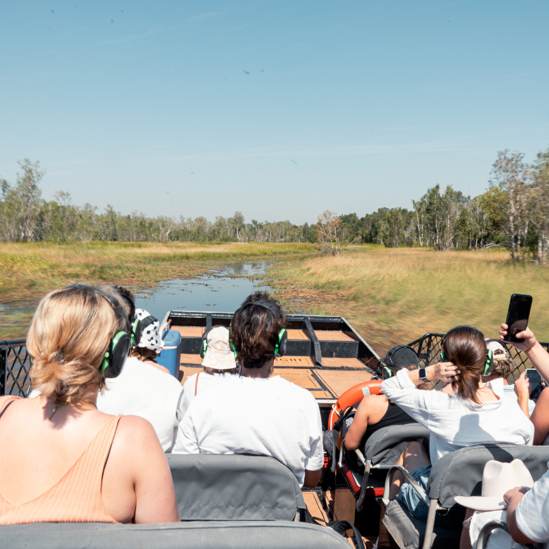 Guests on an off-road vehicle exploring the Australian wetlands